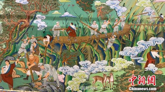 震撼！画师创作百米红色文化主题巨幅唐卡